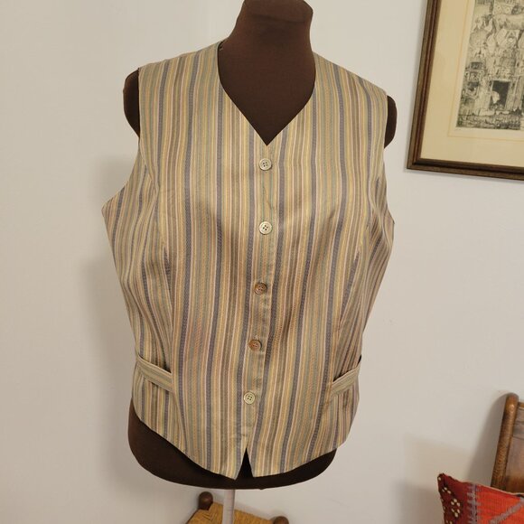 Vintage 90's Ann Taylor Striped Vest Top in Silk Size 14 - Picture 1 of 4